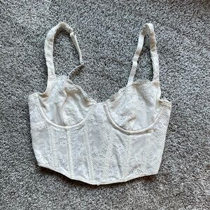 White Lace Longline Bustier Crop Top